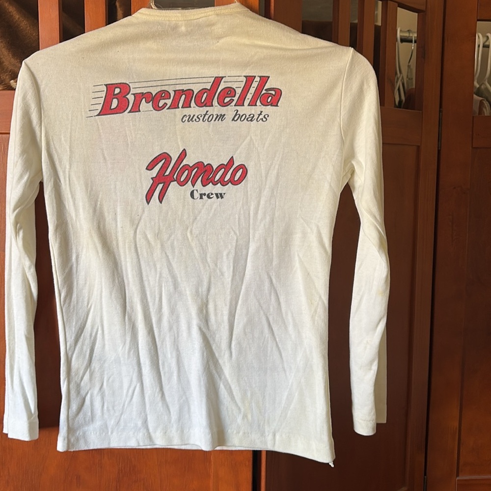 Vintage Hondo Crew Brendella Custom Boats Faux Tux Front Long Sleeve Tee